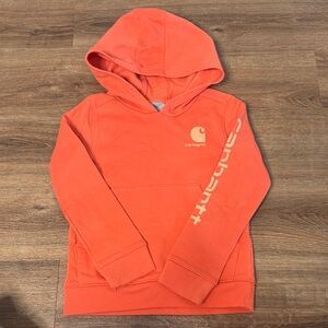 Carhartt Kids Bright Orange Hooded Sweatshirt with Sleeve Logo